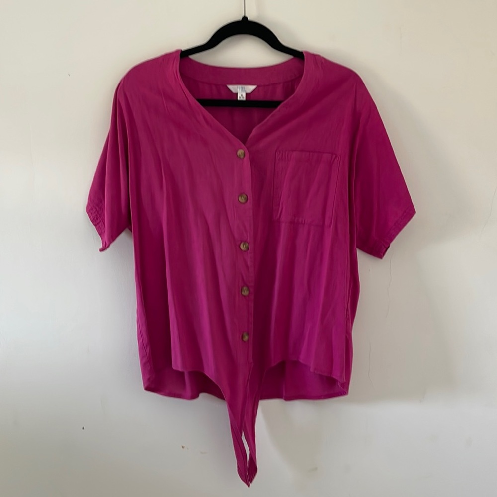 Time and tru women’s button up blouse pink tie up